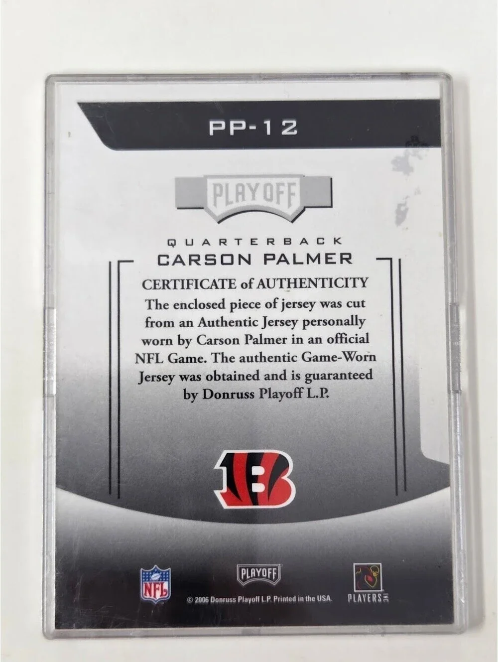2006 Playoff Prestige Carson Palmer Bengals Jersey Card PP-12 NFL